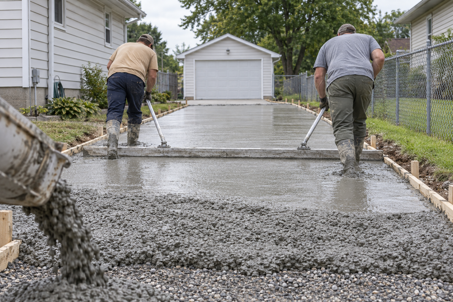 concrete contractors pouring a driveway in Kenosha